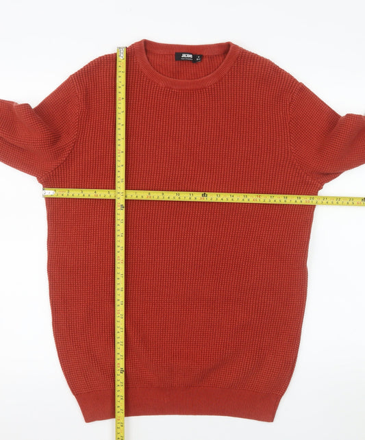 Jacamo Men's Red Cotton Waffle-Knit Crew Neck Pullover Jumper M