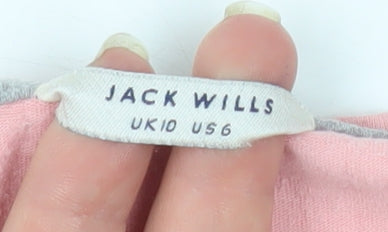 Jack Wills Womens Pink Cotton Scoop Neck Button T-Shirt UK 10