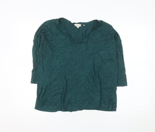 Additional front view of FatFace Women's Green Sparkle 3/4 Sleeve Viscose T-Shirt UK 10