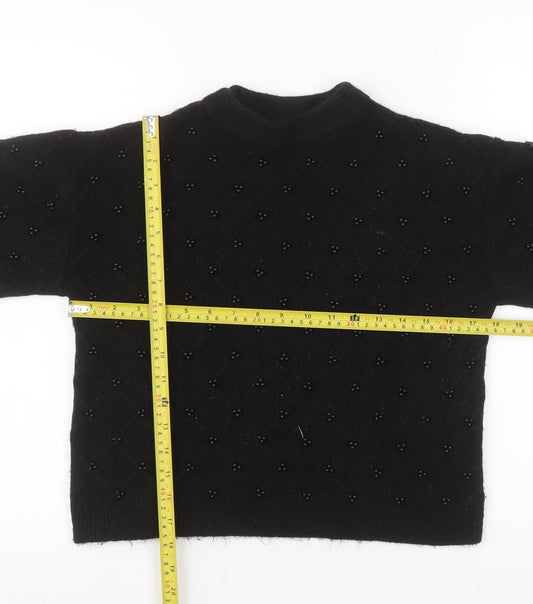 Marks and Spencer Womens Black Beaded Mock Neck Pullover Jumper Medium