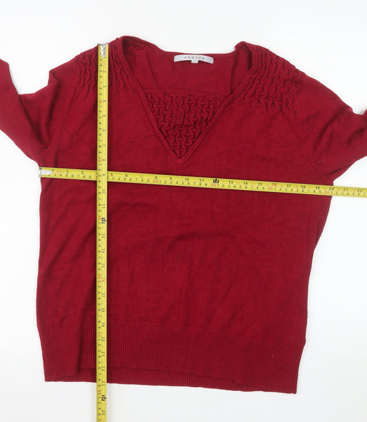Chesca Women Red Viscose Knit V-Neck Long Sleeve Tunic Top Size 2