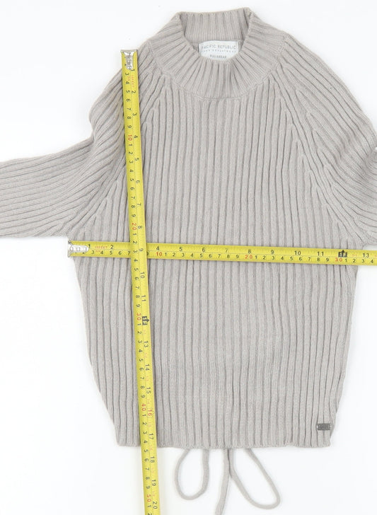 Pull&Bear Teens Grey Cropped Mock Neck Long Sleeve Knit Top Size 12