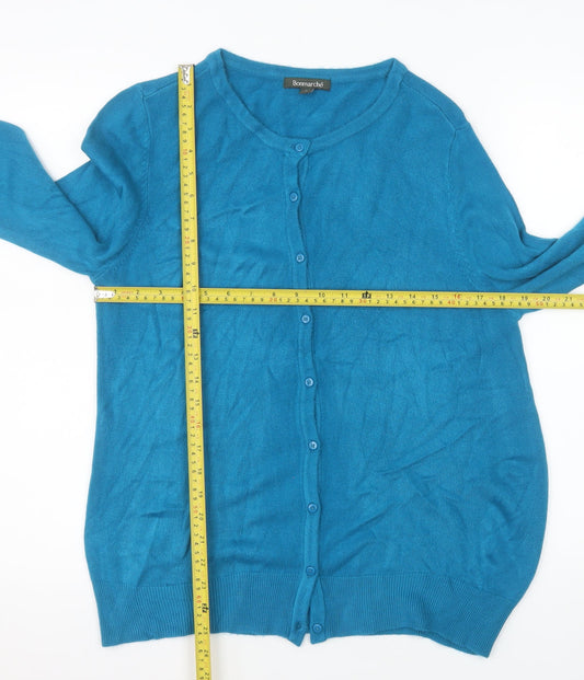 Bonmarché Women Blue Size 14 Long Sleeve Button Cardigan