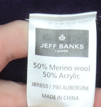 Jeff Banks Men's Purple XL Merino Wool Blend V-Neck Jumper