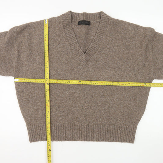ZARA Men's Beige Wool V-Neck Pullover Jumper Size M