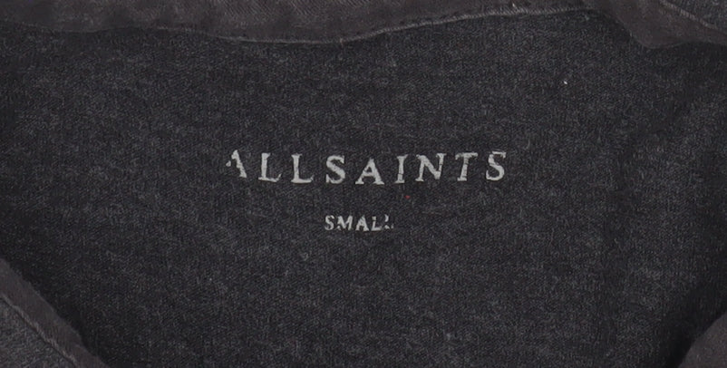 AllSaints Men's Black Slim Fit Short Sleeve Cotton Polo Shirt Size S