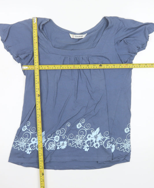 Kaleidoscope Womens Blue Cotton Floral Square Neck T-Shirt UK 10