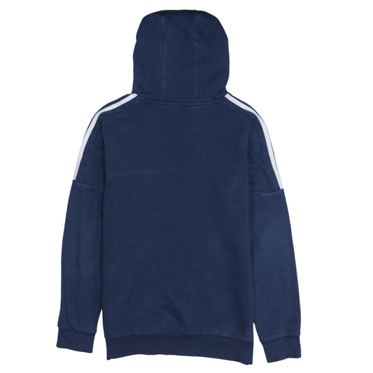 Adidas Boys Blue Pullover Hoodie with Logo and Striped Sleeves - Size 12-13 Years