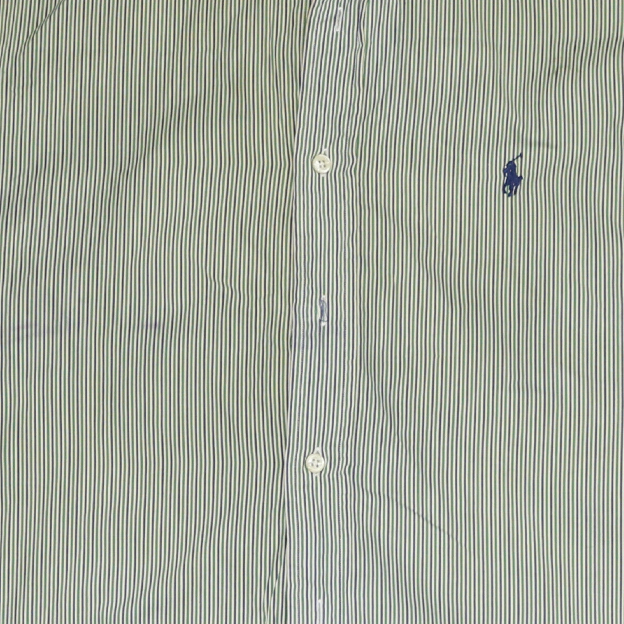 Ralph Lauren Men's Green Striped Slim Fit Button-Up Shirt 17.5/44