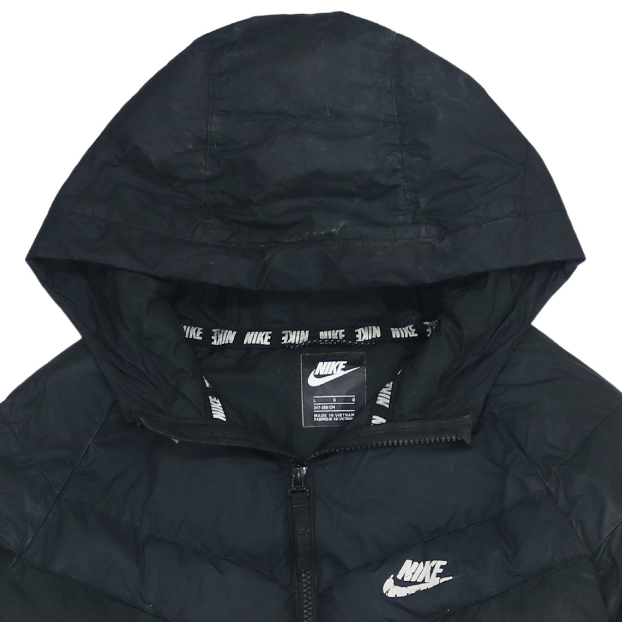 Nike Boys Black Hooded Puffer Jacket Size L 147-158cm Winter Coat