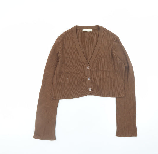Pull&Bear Women's Brown Cropped Knit Cardigan Size 8