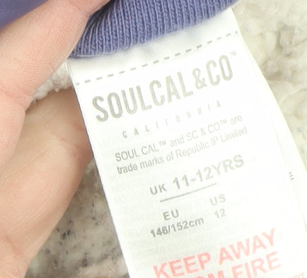Brand and care label for SoulCal Teens Purple Hooded Puffer Jacket 12 Lined Winter Coat