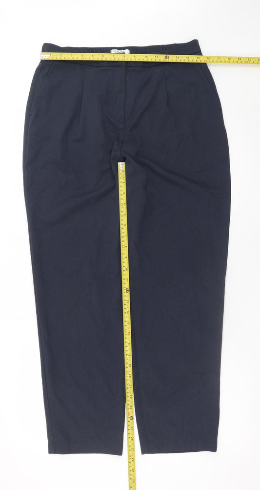 Marks and Spencer Women's Blue Regular Fit Pleated Trousers Size 14
