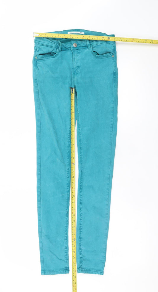 ZARA Women Green Skinny Jeans Size 10 Slim Fit Stretch Denim
