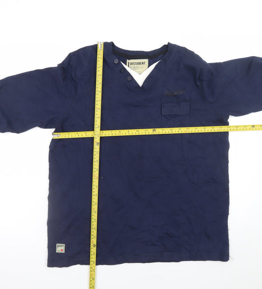 Dissident Men's Navy Long Sleeve Cotton V-Neck T-Shirt Size L