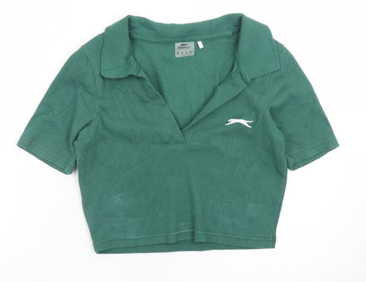 Slazenger Women's Green Cropped Polo Shirt Size 12 Cotton Blend