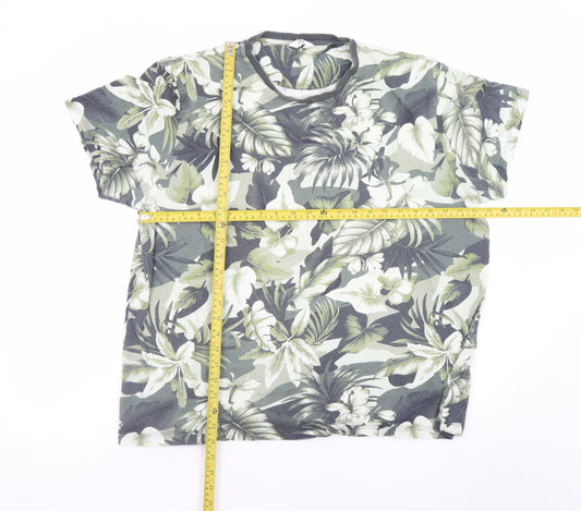 Next Men's Green Floral Tropical Crew Neck T-Shirt XXL Cotton