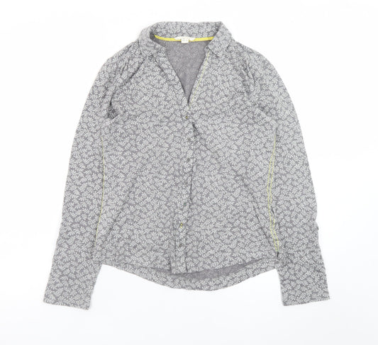 Additional front view of White Stuff women’s grey floral cotton button-up shirt uk 8
