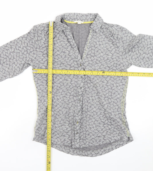 White Stuff Womens Grey Floral Cotton Button-Up Shirt UK 8