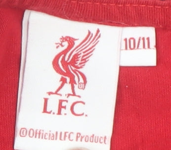 Brand and care label for LFC boys’ red short sleeve crew neck football t-shirt 10-11 years