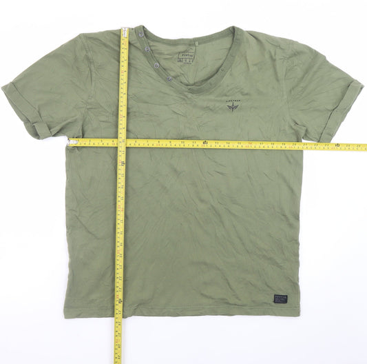 Firetrap Men's Khaki 2XL Short Sleeve V-Neck Cotton T-Shirt