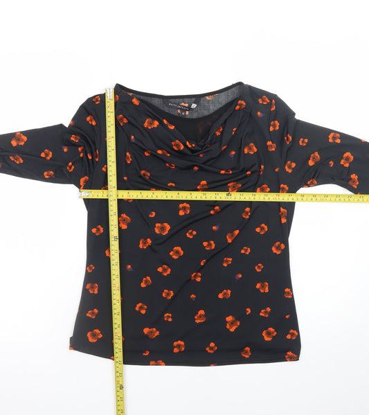 Betty Jackson Black Women's Black Floral Cowl Neck Tunic Blouse Size 12