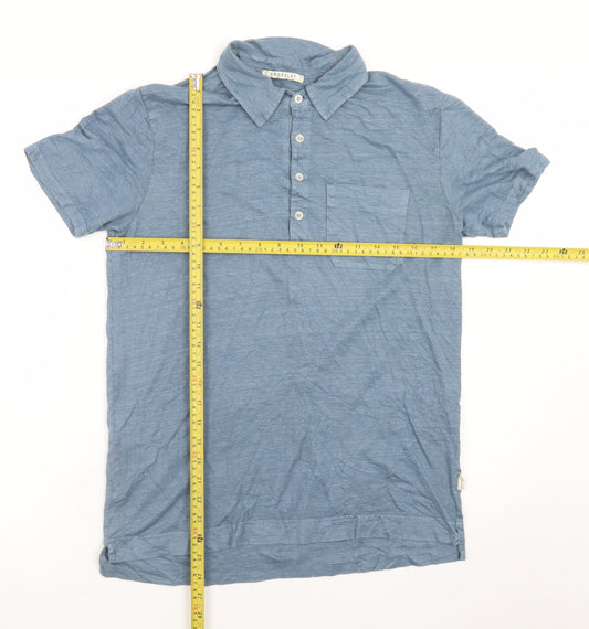 Crossley Men's Blue Linen Polo Shirt Size M Short Sleeve