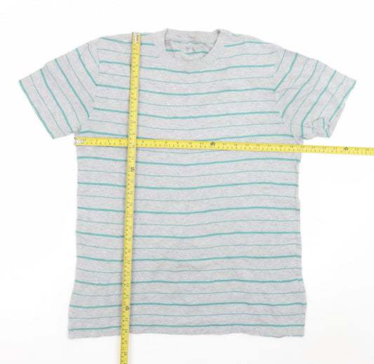 Gap Men's Grey Striped Cotton Crew Neck Short Sleeve T-Shirt M