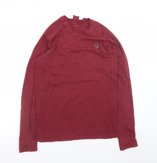 Decathlon Women Red Long Sleeve Cotton Crew Neck Basic T-Shirt S