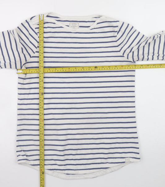 Fat Face Womens White Navy Striped Classic Jersey Long Sleeve T-Shirt Size 10