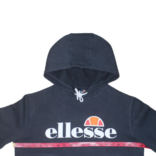 Ellesse Women's Black Hoodie UK 12 Pullover Cotton Blend Logo Hooded Sweatshirt