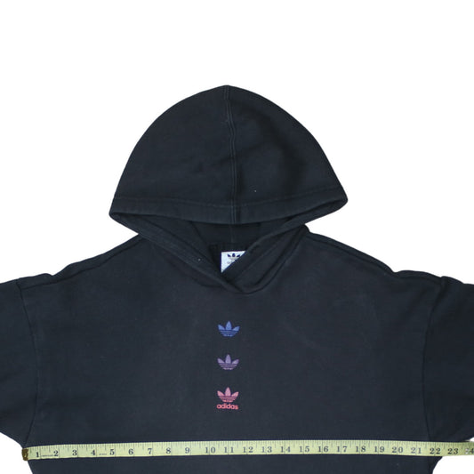 Adidas Womens Black Pullover Hoodie UK 8 Logo Print Cotton Blend