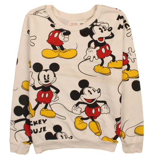 Front view of Bershka Disney women’s beige mickey mouse sweatshirt, size M