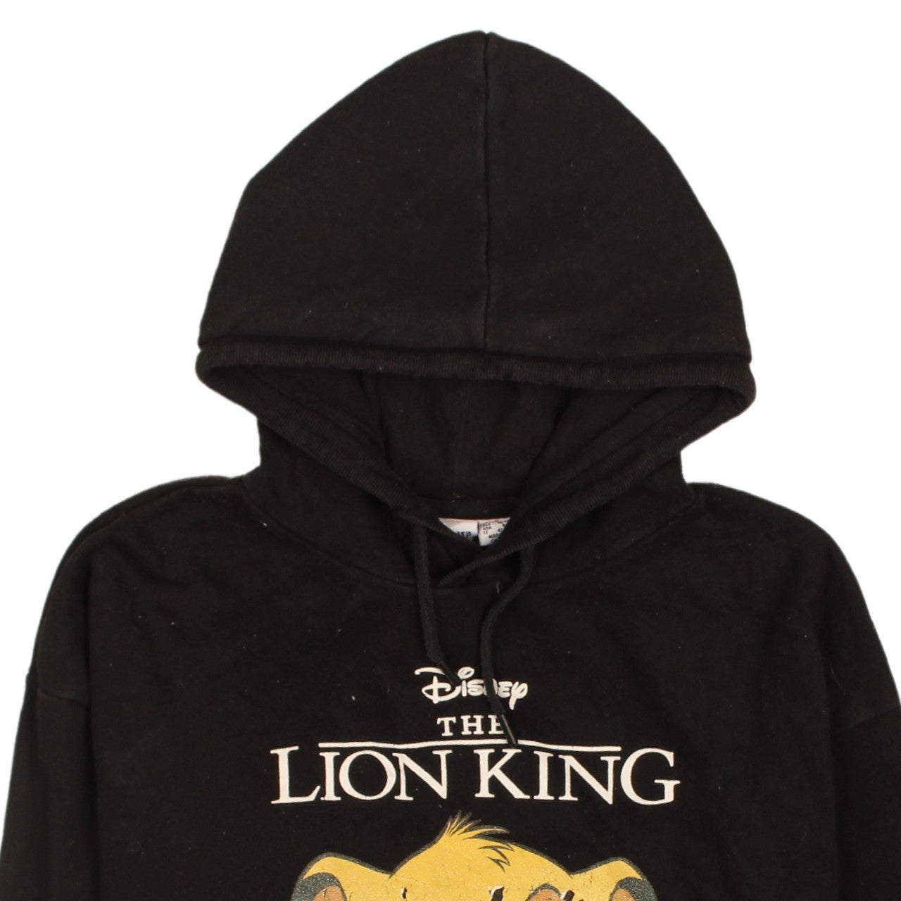 Brand and care label for Disney Women’s Black The Lion King Pullover Hoodie, size S