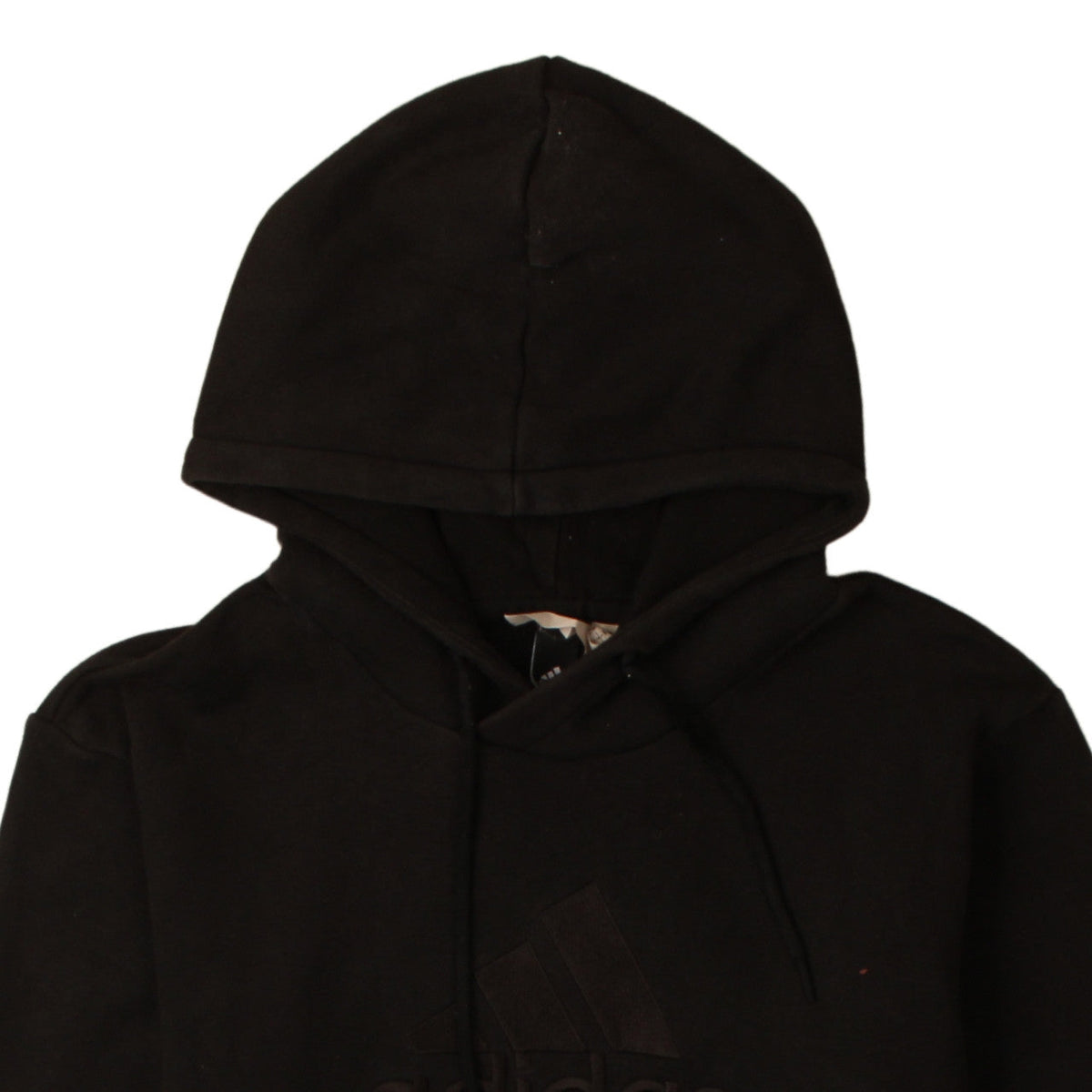 Brand and care label for Adidas Men's Black Pullover Hoodie L Sports Fleece Sweatshirt