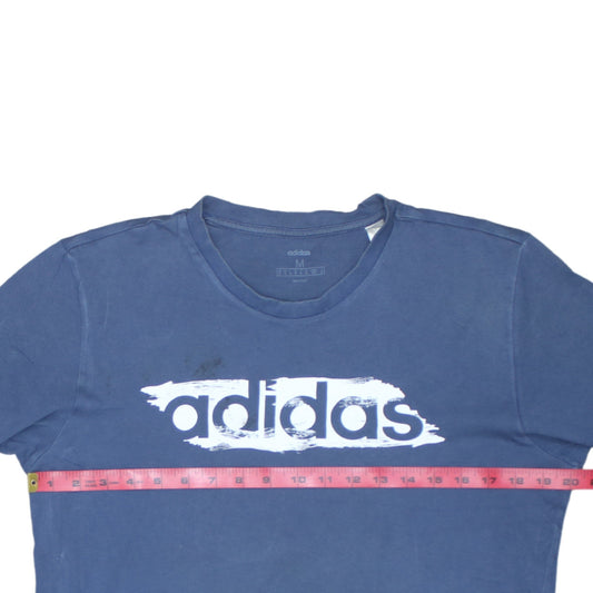 Adidas Men's Blue Graphic Print Crew Neck Cotton T-Shirt Size M