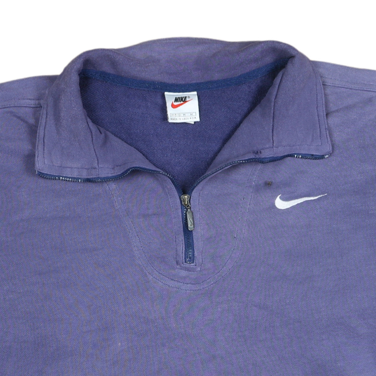 Brand and care label for Nike Women Purple 1/4 Zip Sweatshirt M Logo Embroidered Pullover