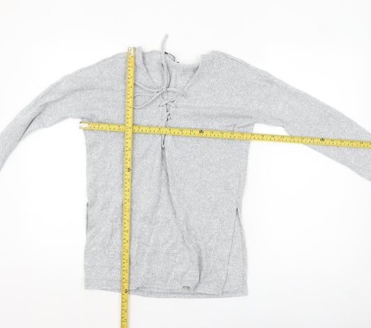 Missguided Women’s Grey Lace-Up Knit Tunic Top Size 8