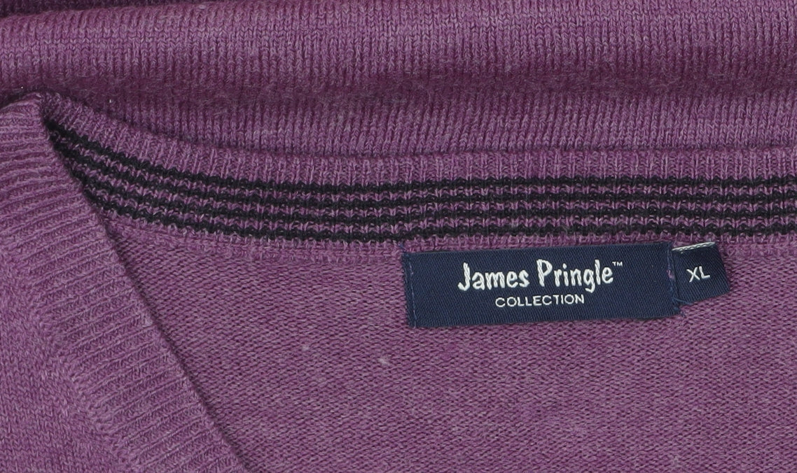 James Pringle Men’s Purple V-Neck Acrylic Jumper XL