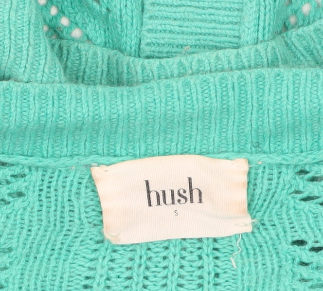 Hush Women's Green Ruffle Knit Cardigan Size S Open Knit Long Sleeve