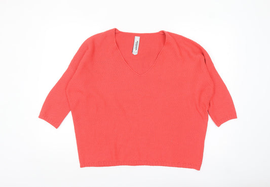 Additional front view of Pull&Bear Women Pink V-Neck Open-Knit Jumper, size 12