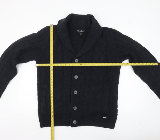 Threadbare Men's Black Cable-Knit Cardigan Jumper L