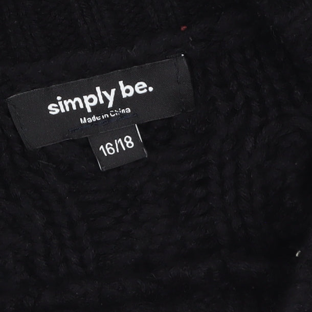 Simply Be Women’s Black Beaded Cable-Knit Mock Neck Jumper Size 16