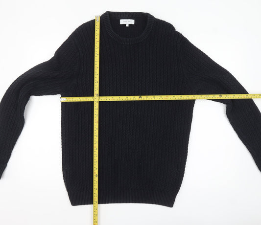 Nigel Hall Men's Black Cotton Cable Knit Jumper L