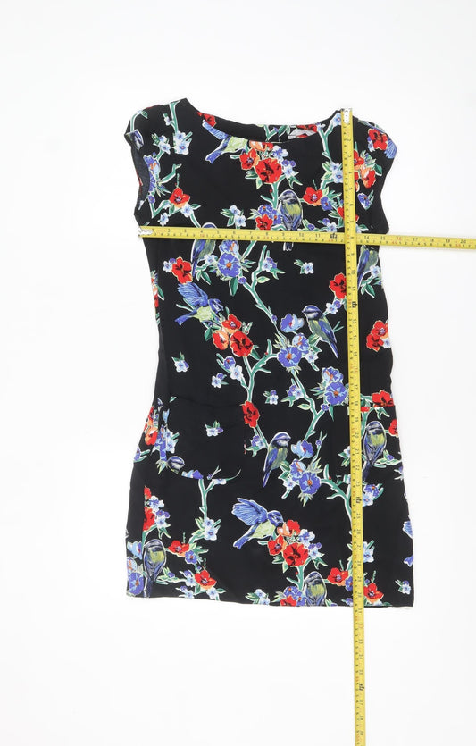 Red Herring Women's Black Floral Bird Shift Dress Size 8