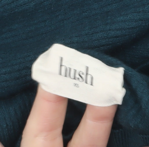 Brand and care label for Hush Women’s Green Mock Neck Wool Blend jumper XS