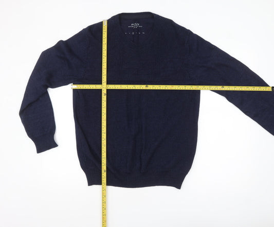 FCUK Men's Blue Cotton Knit Crew Neck Pullover Jumper Size M