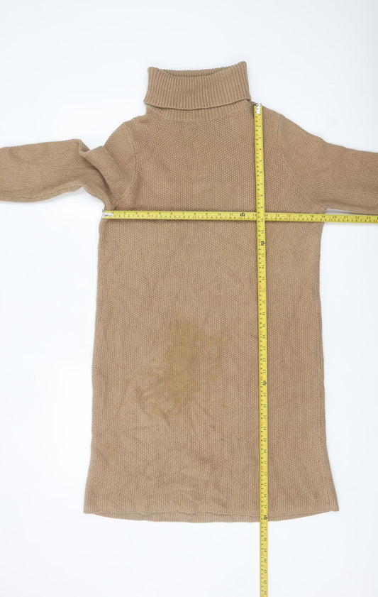 Boden Women’s Beige Knit Jumper Dress UK 10 Roll Neck Long Sleeve