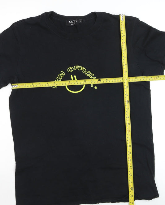 BoohooMAN Men's Black Graphic Smiley Logo Short Sleeve T-Shirt M