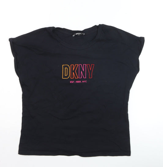Additional front view of DKNY Women's Black XS Basic Cotton Blend Embroidered T-Shirt